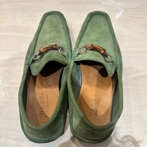 Men’s Green Suede Bamboo Horsebit Gucci Loafers size UK 7 US 8